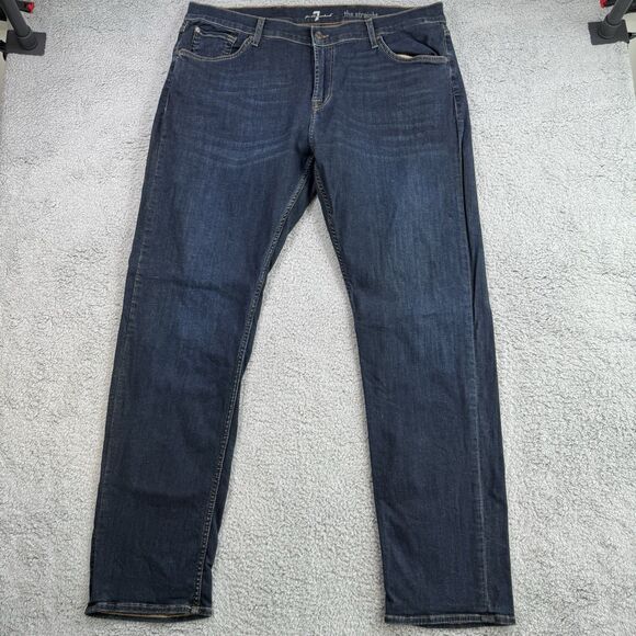 7 For All Mankind Jeans Mens 40x33 Blue The Straight Dark Wash Stretch Denim - Picture 1 of 11